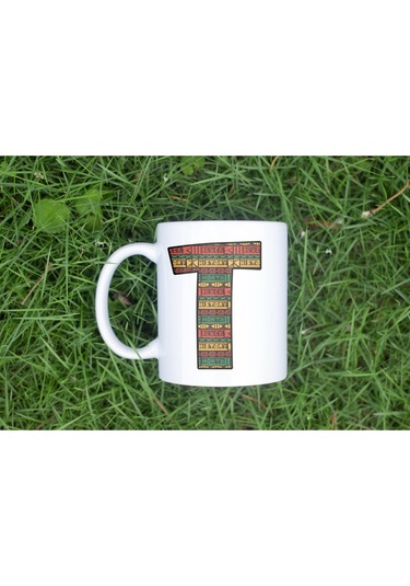 T Harfi Etnik Desenli Kupa - Afrika Tarzı Kahve Çay Kupası - Hediyelik - Black History Beyaz