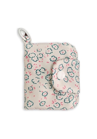 Elmpaly Beyaz Çiçek Desenli Kartlık Askılı Mini Kanvas Kese Cüzdan