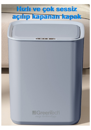 Greentech Sensörlü 22 Litre Çöp Kovası Şarj Edilebilir Lityum Pi
