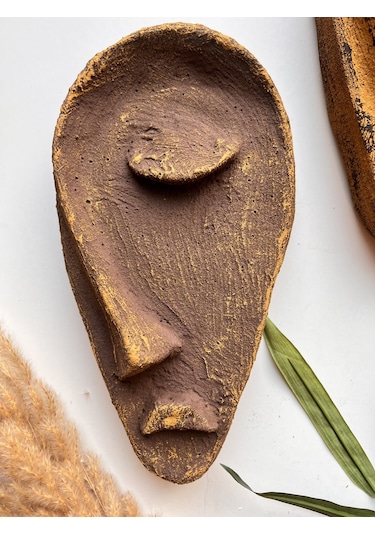 Özel Tasarım El Yapımı Heykel Soyut Yarım Yüz Maske 3'lü Set, Duvar Dekor, Yılbaşı, Noel Hediyesi