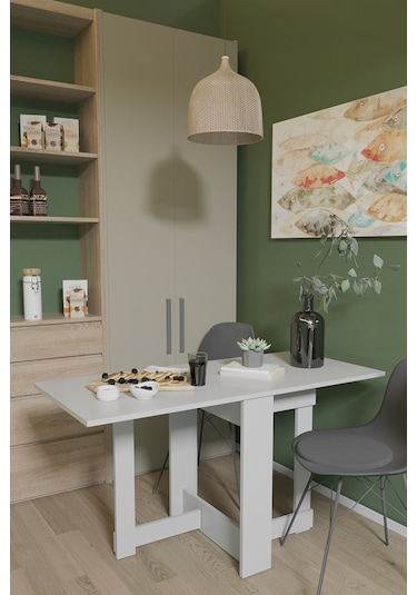 Roma Pratik Katlanır Masa Mutfak Masası Yemek Masası beyaz