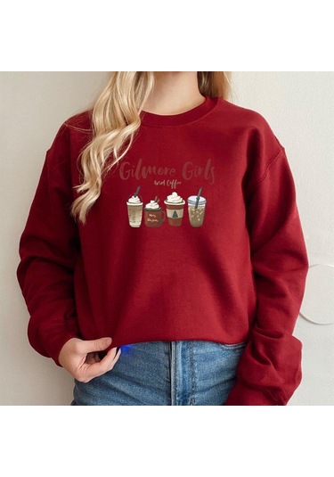 Bordo Lorelai Gilmore Kız Kazak Gilmore Kızlar Ve Kahve Hoodie Yıldız Hollow Noel Kahve Bisiklet Yaka Kazak Noel Partisi Üst Bordo