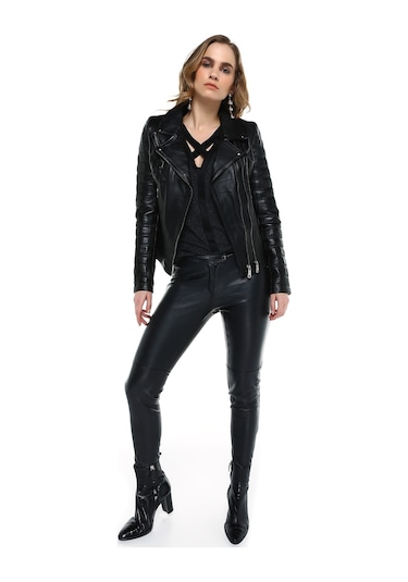 Derinss Dka9040 Hakiki Deri Kadın Siyah Mont