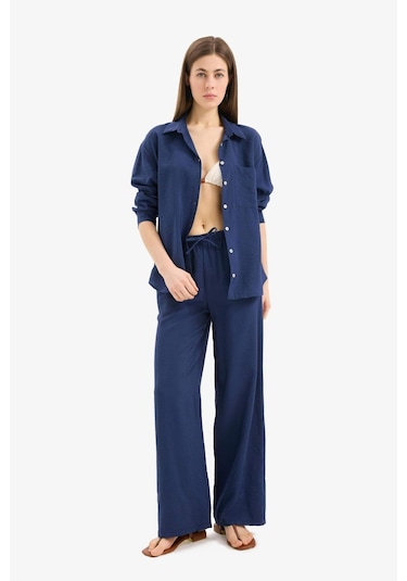 DeFacto Regular Fit Esnek Belli Plaj Pantolonu-Fall in Love E1172AX25SMNV241 Lacivert
