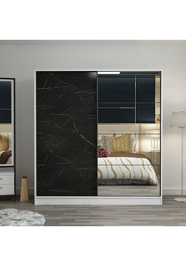 Minar Kale 2 Kapaklı Aynalı Sürgülü Dolap 180 Cm-byz/royal Mermer 210cm