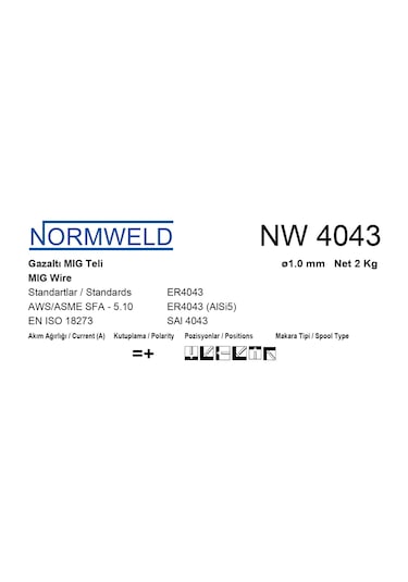 Normweld Alüminyum Mig Kaynak Teli Nw4043 1.00 MM 2 KG Makara
