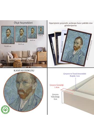 Çerçeveli Vincent Van Gogh Otoportre Tablo-7446