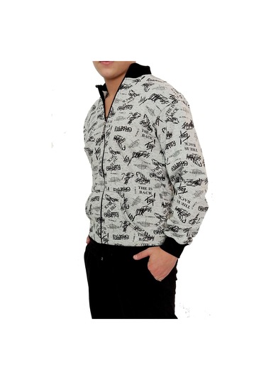 Erkek Sweatshirt Gri Yazılı Desen Gri