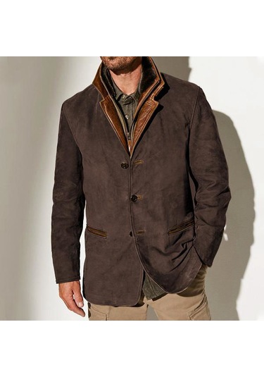 Retro Moda Şık Gündelik Erkek Ceket Kahverengi