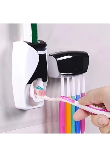 Chenkestoreone Siyah Otomatik Diş Fırçası Ve Macun Seti Duvar Askılı Bardağı İle Siyah