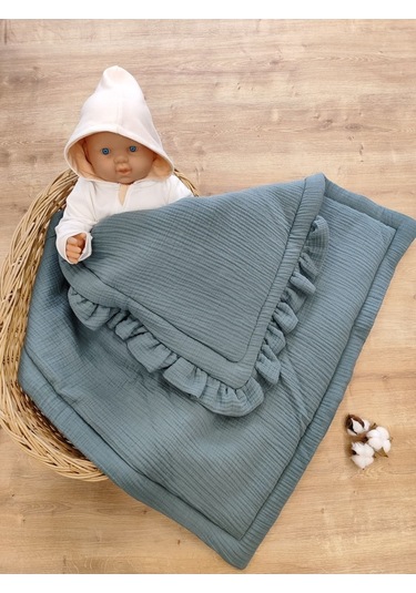 Ekru 4 Kat Müslin Bebek Battaniyesi %100 Pamuklu Doğal Organik Uyku Kundağı Hastane Çıkışı Yenidoğan Mint