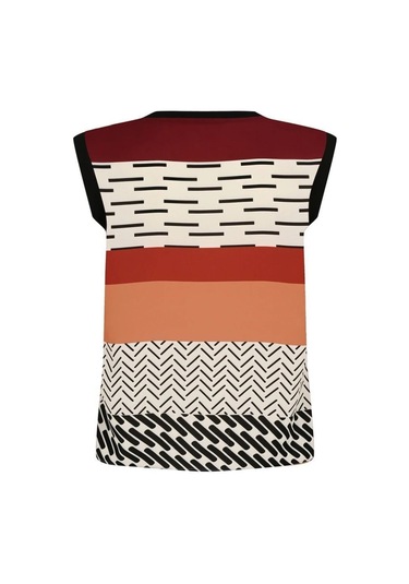 Kadın Desenli Blok Renkli Kolsuz Bluz Frn1108 Kırmızı