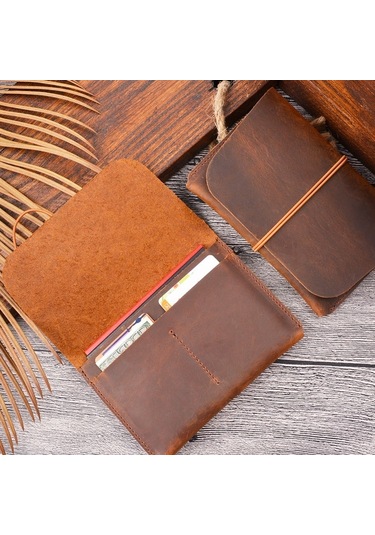 Sones Crazy Horse Derisi Pasaport Çantası Belge Tutucu Retro Biniş Kartı Cüzdan Kart Tutucu Kahverengi