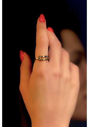 22 Ayar Görünümlü 14 Ayar Altın Kaburga Ajda Yüzük Yzk6704 Beyaz Altın