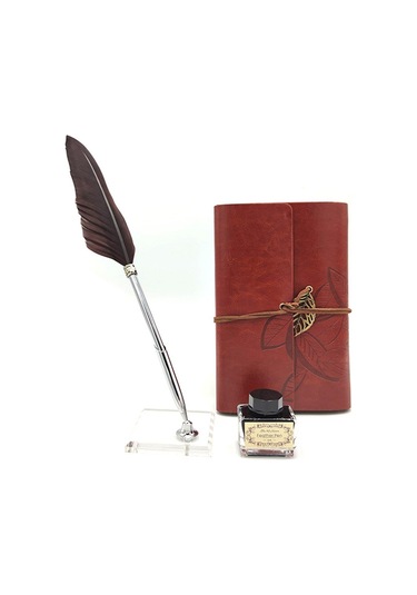 Kişiye Özel Kutulu Divit Kalem Ve Deri Kaplı Anı Defteri Renkli