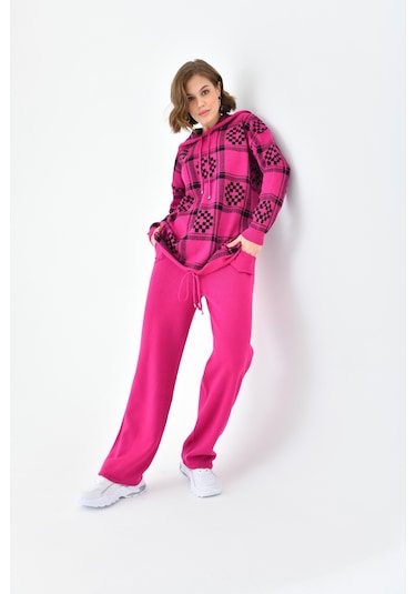 Ftz Women Kadın Dama Desenli İkili Takım Fuşya 20604-fuşya Fuşya