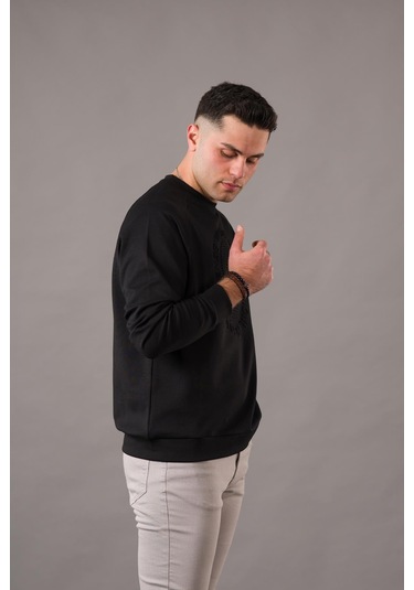 Oversize Baskılı Sıfır Yaka Pamuklu Erkek Sweatshirt 001