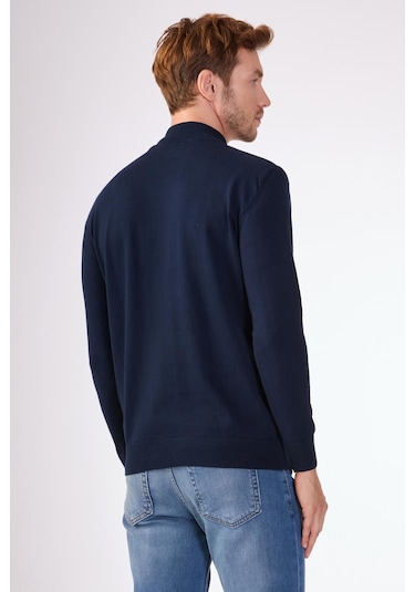 Dufy %100 Pamuk Düz Erkek Triko - Slim Fit Lacivert