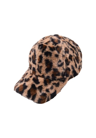 Mood Agenda Kadın Leopar Desenli Peluş Kep Şapka Camel