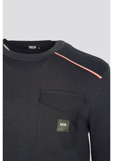 Erkek Triko Bisiklet Yaka Cep Detaylı Lacivert 3753 Lacivert