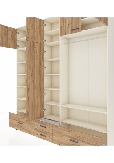 Arges Dolap 18 Raflı 4 Çekmeceli Tek Askılı 220x30x243 Aytaşı-çam/çam Atlas Çam/atlas Çam