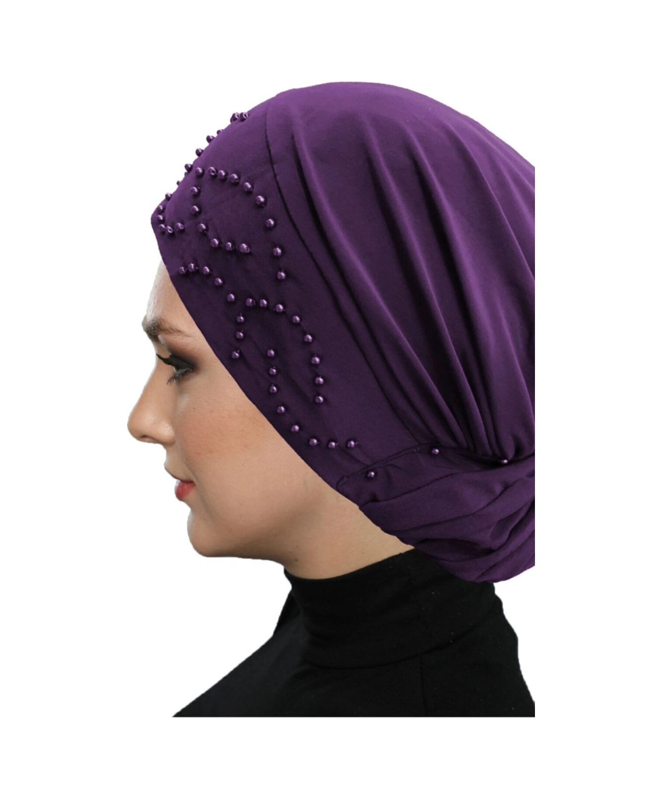 Topuzlu Mor Hazır Türban Tesettür Bone Mor