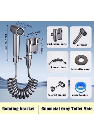 Fastbuy Challenger Altın Dayanıklı Tuvalet Sprey Tabancası 3m Hortumlu Bide Hijyen Aracı Altın