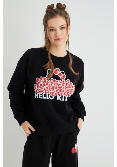 Hello Kitty Lisanslı Baskılı Kalın Oversize Fit Sweatshirt Çok Renkli