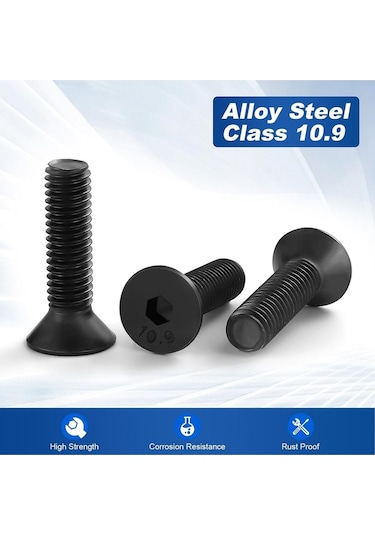 Havşa Başlı İmbus Civata 10.9 Kalite Paslanmaz Çelik Siyah Dın 7991 M8x40 Mm 20 Adet