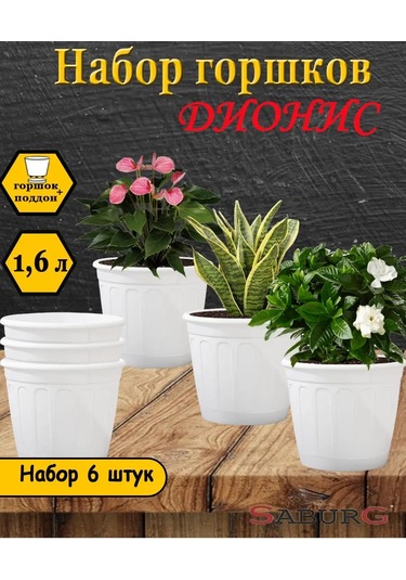 Saburg Çiçek Saksıları Seti, 6 Adet 1,6 Litrelik Saksı Altlığı İle 169064230