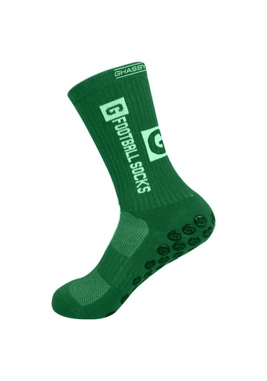 Ghassy Co. Erkek Kaydırmaz Tabanlı Futbol Koşu Fitness Pamuklu Spor Çorabı Yeşil