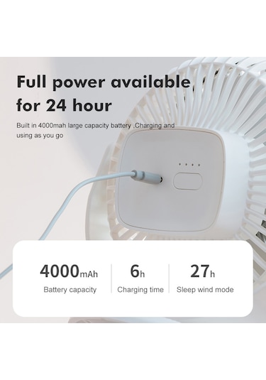 Springsun Klipsli & Masaüstü Fan 4000mah Usb Şarj 720 Döner, 4 Hız Seviyesi Sessiz Ev/ofis/yurt Beyaz