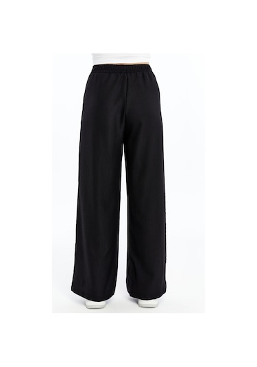 Genius Store Kadın Pantolon Keten Karışımlı Beli Lastikli Kırışmaz Kumaş Pantolon Keten-pantolon siyah