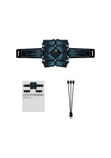 Padalink Karın Kası Egzersiz Aleti - 10 Mod 20 Seviye - Lcd Ekranlı Usb Şarjlı Elektrikli Masaj Cihazı 1 Adet Karın Bandı + 1 Adet Ana Ünite Mavi