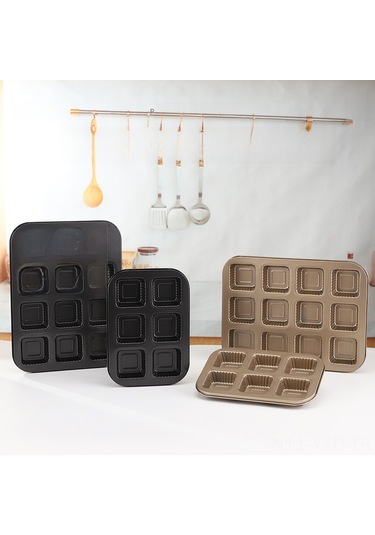 Yuntech01 Gri Kare 6'lı Fırın Tepsisi: İçsiz Karbon Çelik, Pasta-puding-ekmek Pişirme, Kolay Temizleme, Dayanıklı Fırın Aleti