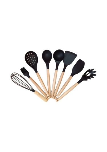 Qerhome 8 Parça Siyah Kepçe Seti Mutfak Servis Seti Siyah