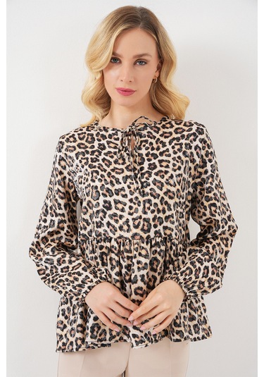 Kadın Desenli Uzun Kol Bluz 970 - C. Kahverengi kahve