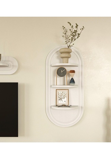 Bohem Dekoratif Duvar Rafı 37x80 3 Raflı Beyaz
