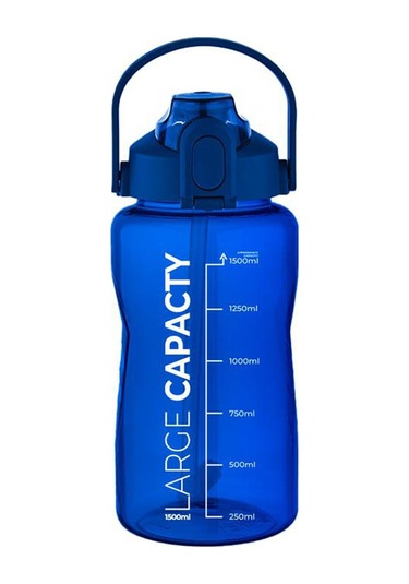 Sağlıklı Polikarbon 1.5 Litre Büyük Kapasiteli Su Matarası Pipetli Suluk Mavi Mavi