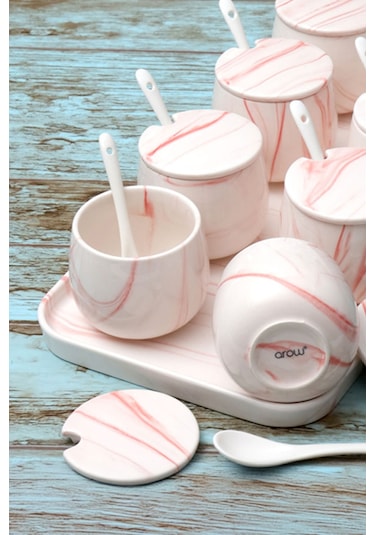 Arow Tr-3014 Linda Pembe 25 Parça Porselen Baharat Takımı Pembe