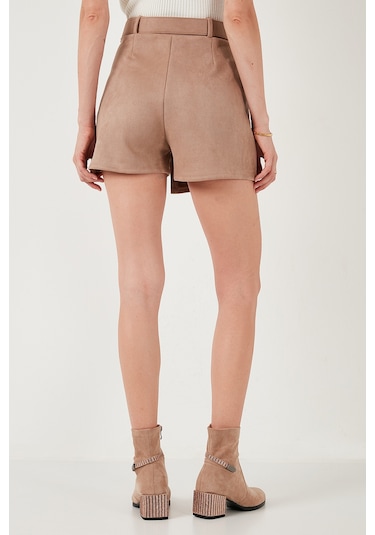 Lela Kışlık Regular Fit Asimetrik Kesim Fermuarlı Bayan Şort Etek 5865973 Vizon