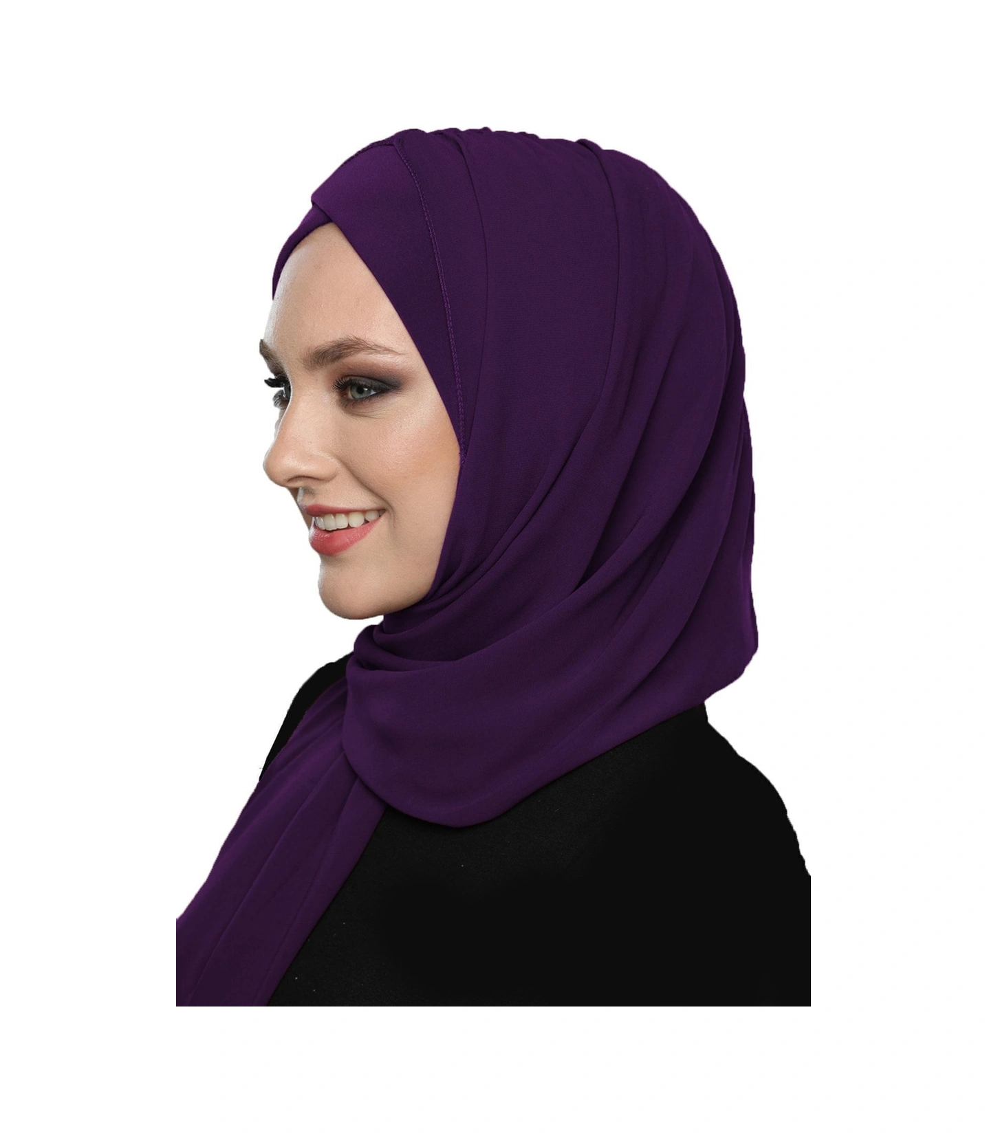 Şallı Takmatik Sade Mor Hazır Türban Tesettür Bone Namaz Örtüsü Mor