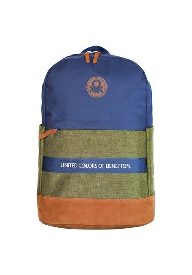 United Colors Of Benetton Üç Bölmeli Retro Erkek Çocuk Sırt Çantası - Lacivert Yeşil - Günlük Okul Seyahat Çok Renkli