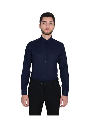 1011-yaka Düğmeli İnce Çizgili Erkek Gömlek 001