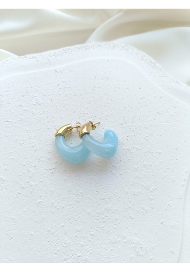 Mavi Çelik Bombeli Küpe Altın