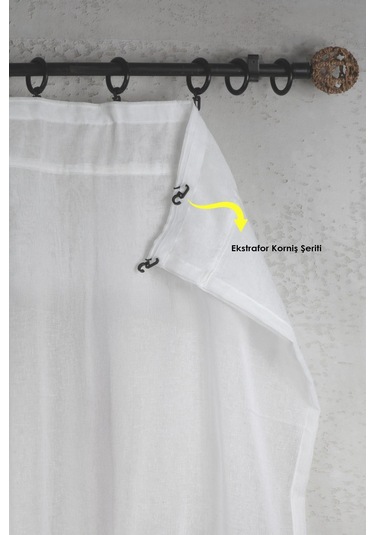 Fırfırlı Keten Tül Perde Tek Kanat Vintage Ekru