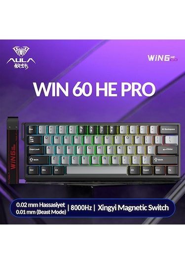 Aula Win60 He Pro Manyetik Klavye Rapid Trigger Xingyi Switch 8000hz Rgb Tkl Hot Swap Oyuncu Klavyesi Gri
