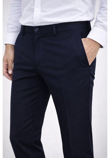 Classics Men Caserta Regular Fit Erkek Armürlü Keten Pantolon - 7635 Lacivert