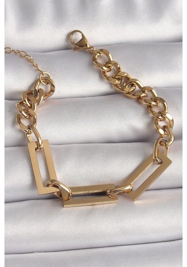 316l Çelik Gold Renk 2'li Zincir Model Kadın Bileklik Çok Renkli