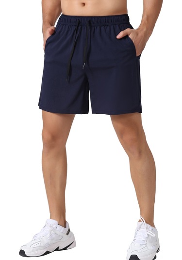 Moveevo Erkek Spor Şortu: Hızlı Kuruyan, Esnek Bel Çemberi, Cepli, Basketbol-koşu-fitness İçin Koyu Mavi, Avrupa Beden S